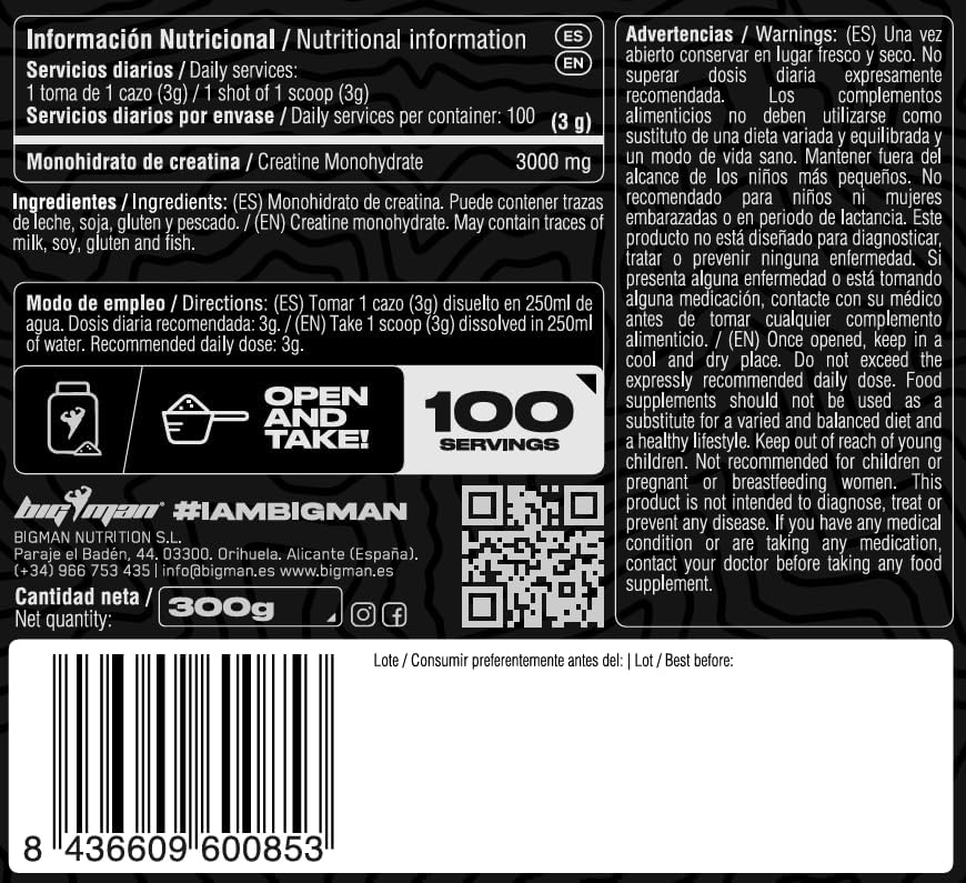 Pack BigMan Creatina Monohidrato 300g Candy Pop + Shaker PRO + Muestras
