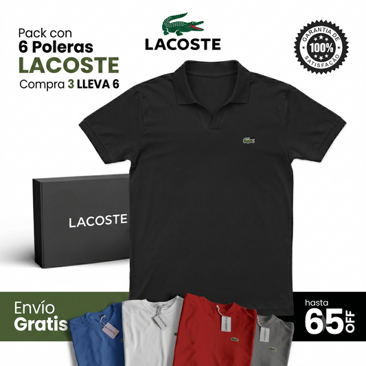 Pack 6 Poleras Lacoste Manga Corta Cuello V | Compra 3 Lleva 6 Colores Surtidos