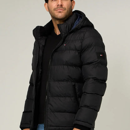 Parka Acolchada Con Gorro Negro Tommy Hilfiger