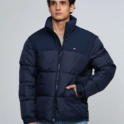 Parka De Cuello Alto Acolchada Con Logo Azul Tommy Hilfiger
