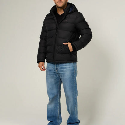 Parka Acolchada Con Gorro Negro Tommy Hilfiger